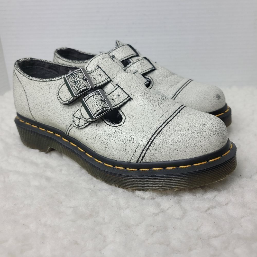 Dr. Martens Susy Women's Size 6 White Cracked Leather Strap Mary Jane Shoes